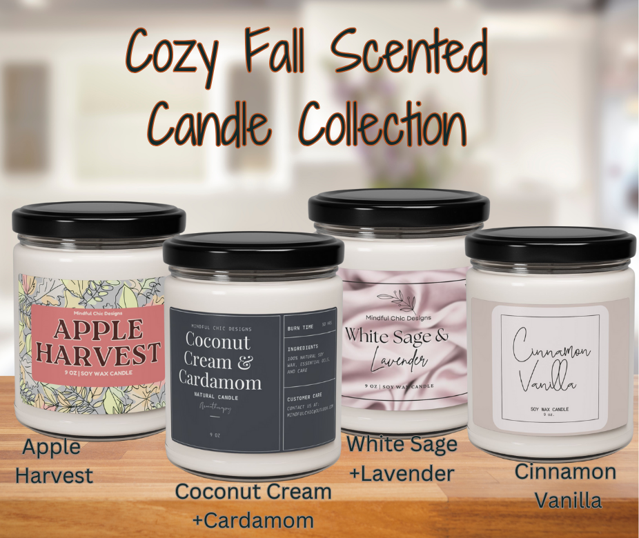 Fall Scented Candle Collection Cozy Fall Candles with Warm Autumn Fragrances - Mindful Chic Designs 