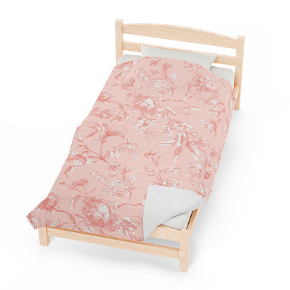 Pink Floral Toile Velveteen Plush Blanket Soft and Luxurious Blanket for Bedroom Floral toile velveteen blanket for cozy nights Blanket Throw for Bed