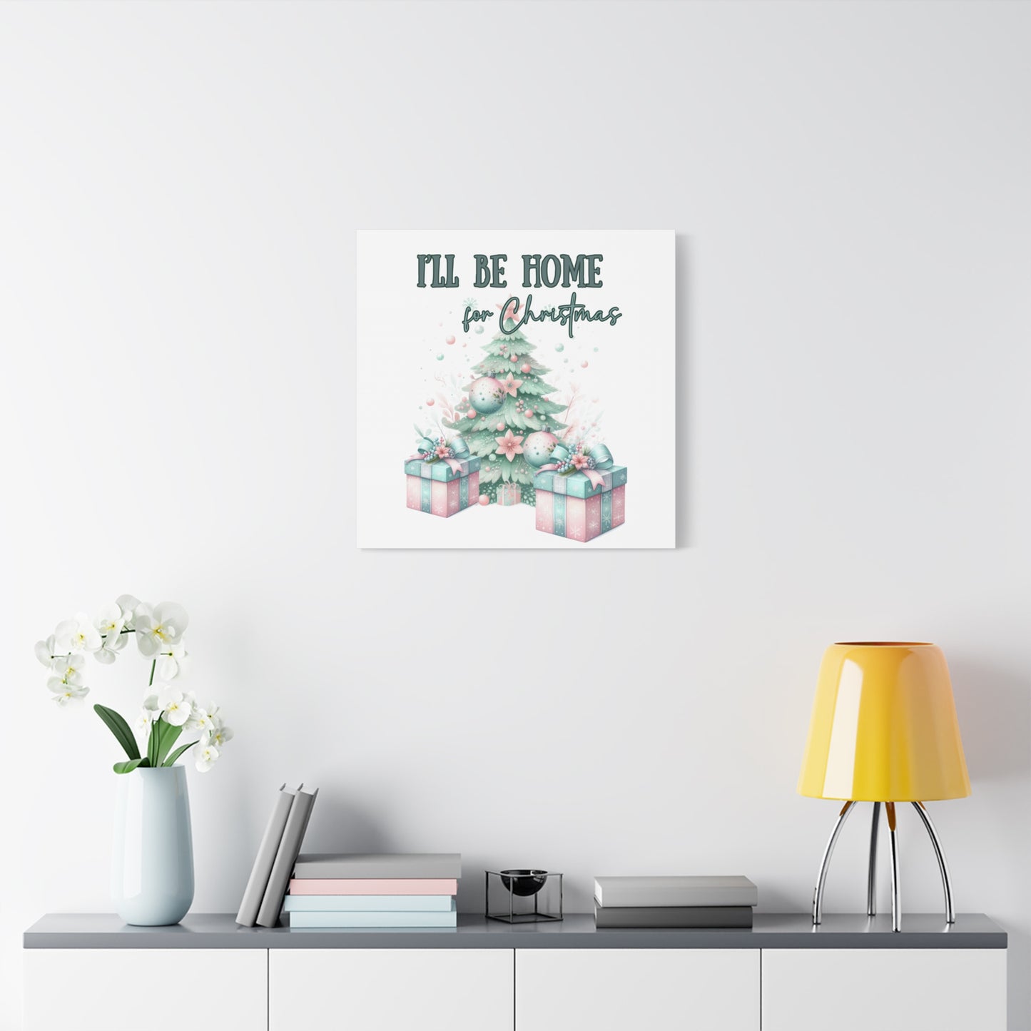 Home for Christmas Decor Indoor Pastel Christmas Tree Art Canvas for Wall Pastel Holiday Decor Printable Wall Art print for bedroom