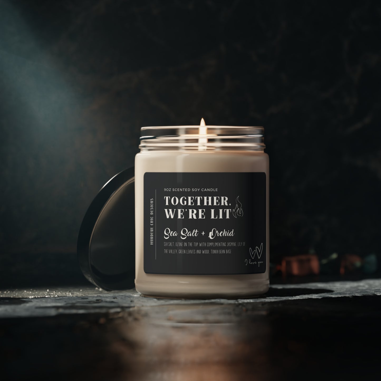 Together We're Lit Scented Soy Wax Romance Candle for Couples in 9oz Glass Jar - Mindful Chic Designs 