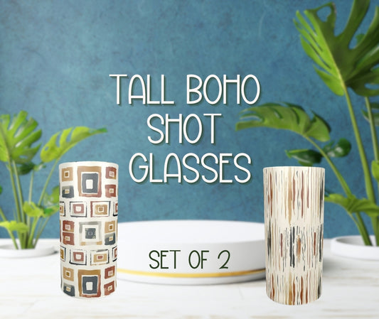 Set of 4 Boho Shot Glasses with Tin Case | Stylish Portable Drinkware