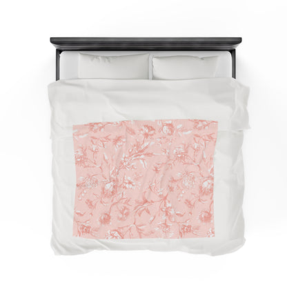 Pink Floral Toile Velveteen Plush Blanket Soft and Luxurious Blanket for Bedroom Floral toile velveteen blanket for cozy nights Blanket Throw for Bed