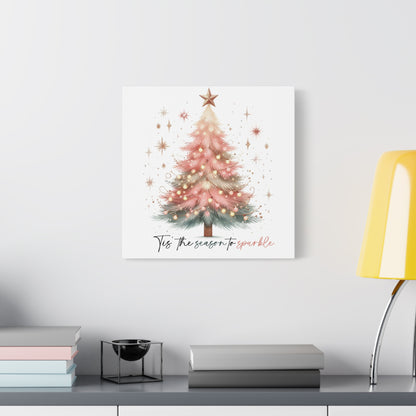 Pink Christmas tree wall art canvas for holiday decor Pink Christmas Decor Tis the Season Sparkling pink holiday wall art for home decor