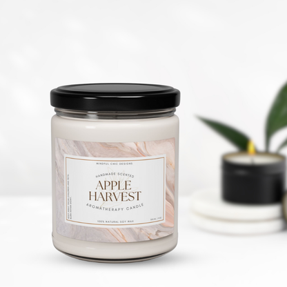 Apple Harvest Fall Scented Candle Natural Soy Wax Long-Lasting Aroma Cozy Autumn Decor Gift with True Ripe Apple and Spiced Notes eco-friendly fall candles for gifting - Mindful Chic Designs 