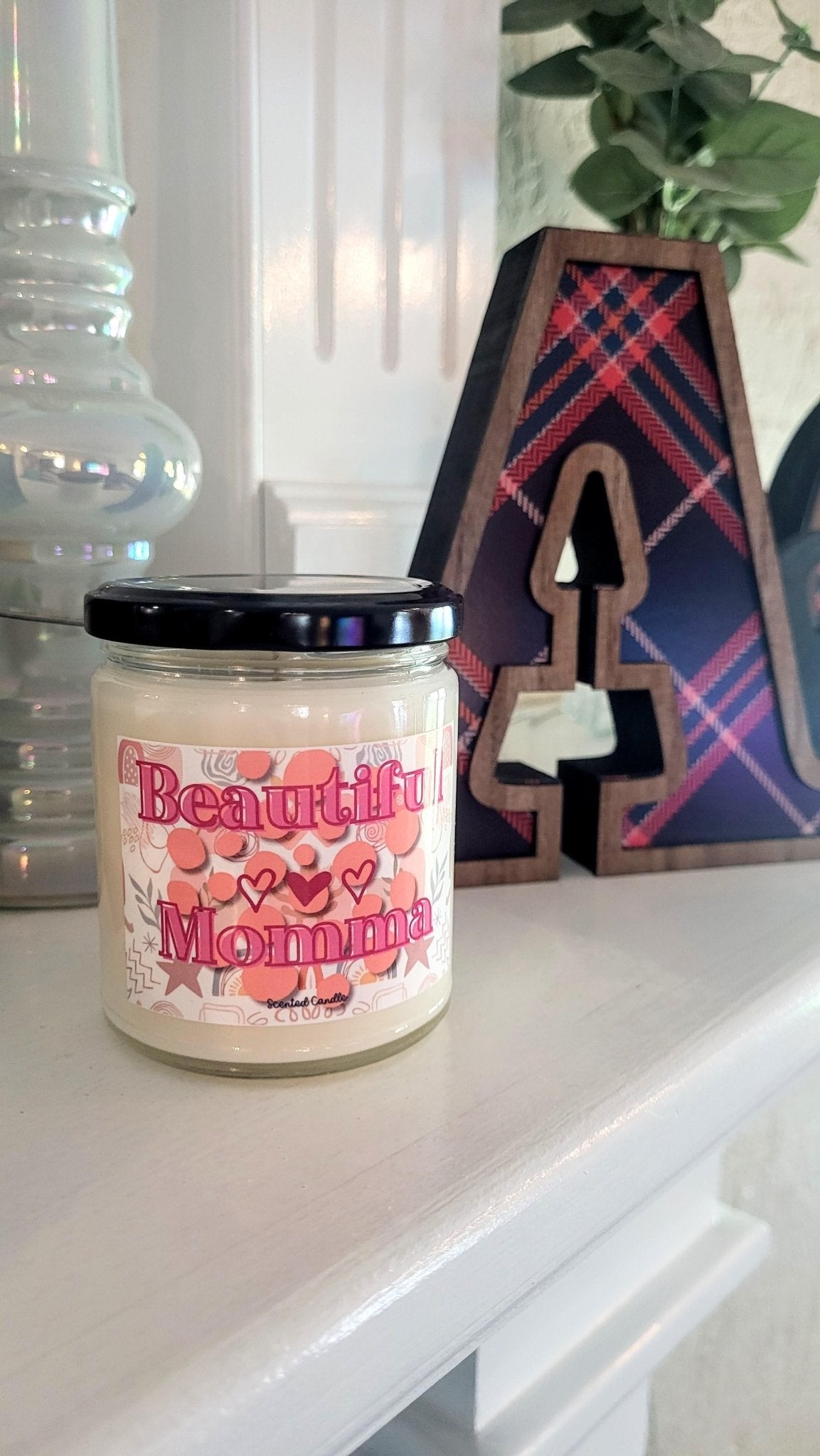 Beautiful Momma Scented Natural Soy Candle with Cotton Wick, 9oz Glass Jar - Mindful Chic Designs 