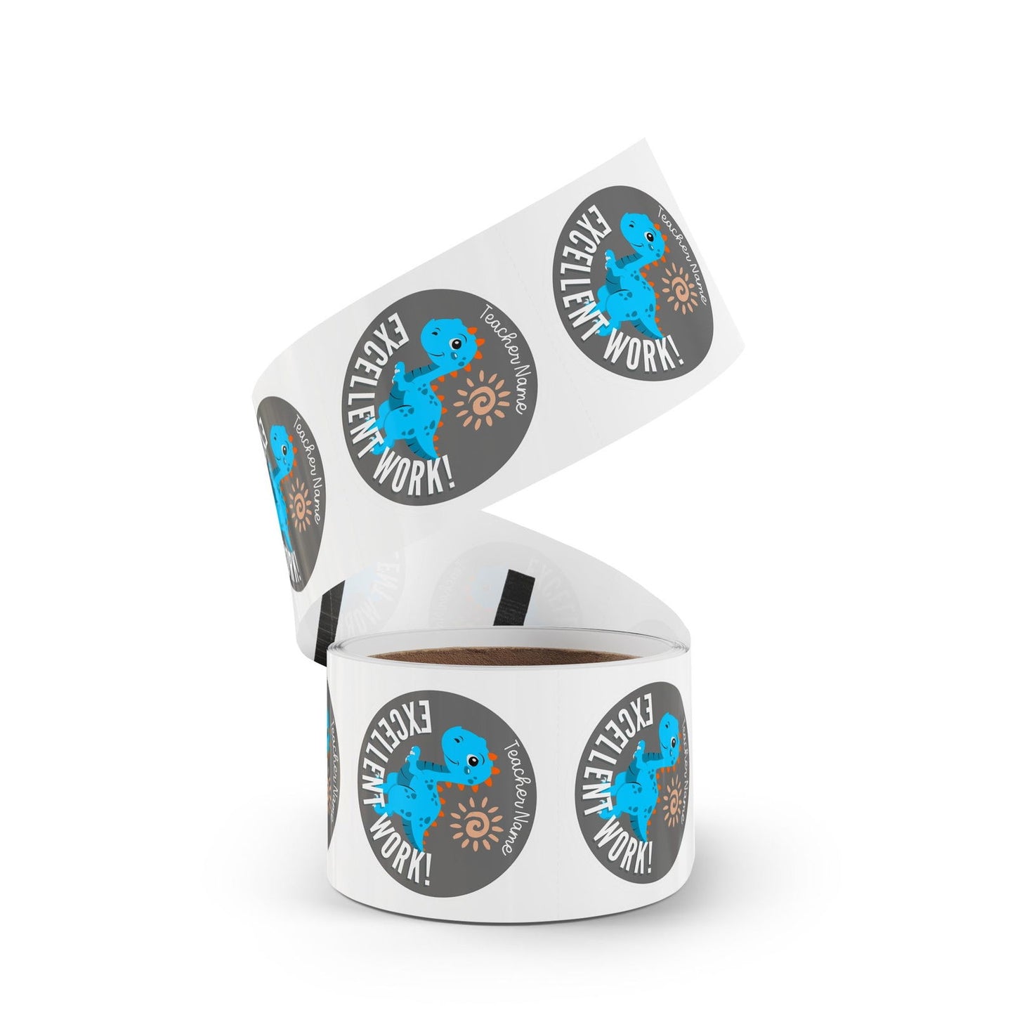 Custom Excellent Work Dinosaur Stickers on a Roll for Kids Personalized Positive Reinforcement Encouragement Stickers Classroom Rewards Motivational Stickers for Teachers - Mindful Chic Designs 