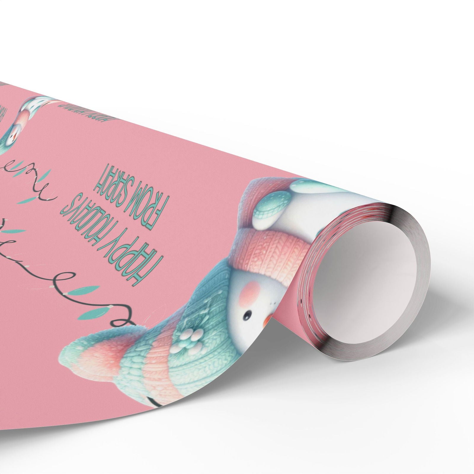 Custom Pink Christmas Wrapping Paper Modern Boho Christmas Personalized Holiday Gift Wrap in Pink Mint Boho Wrapping Paper for Holiday Gifts trendy boho Pinkmas gift wrap - Mindful Chic Designs 