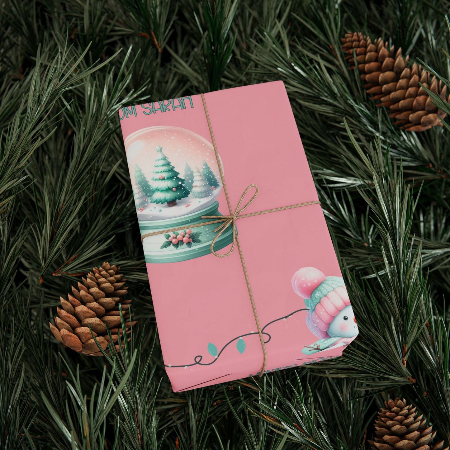 Custom Pink Christmas Wrapping Paper Modern Boho Christmas Personalized Holiday Gift Wrap in Pink Mint Boho Wrapping Paper for Holiday Gifts trendy boho Pinkmas gift wrap - Mindful Chic Designs 