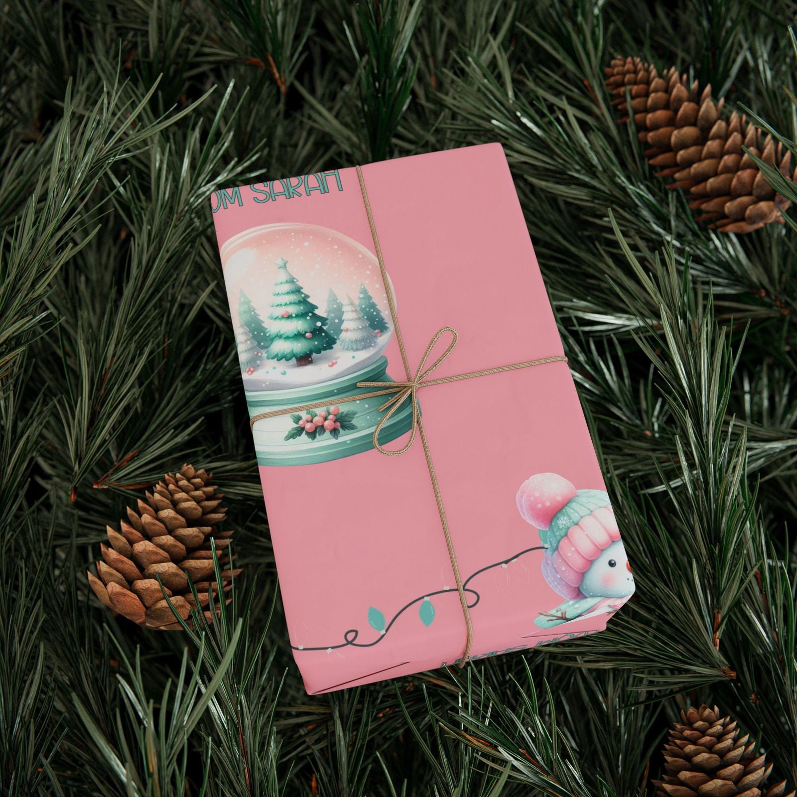 Custom Pink Christmas Wrapping Paper Modern Boho Christmas Personalized Holiday Gift Wrap in Pink Mint Boho Wrapping Paper for Holiday Gifts trendy boho Pinkmas gift wrap - Mindful Chic Designs 