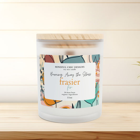 Frosted Glass Candle, Stress-Relief Frasier Fir Scented Home Decor, Aromatherapy Gift, Relaxation Candle, Christmas Candle, Holiday Candle - Mindful Chic Designs 