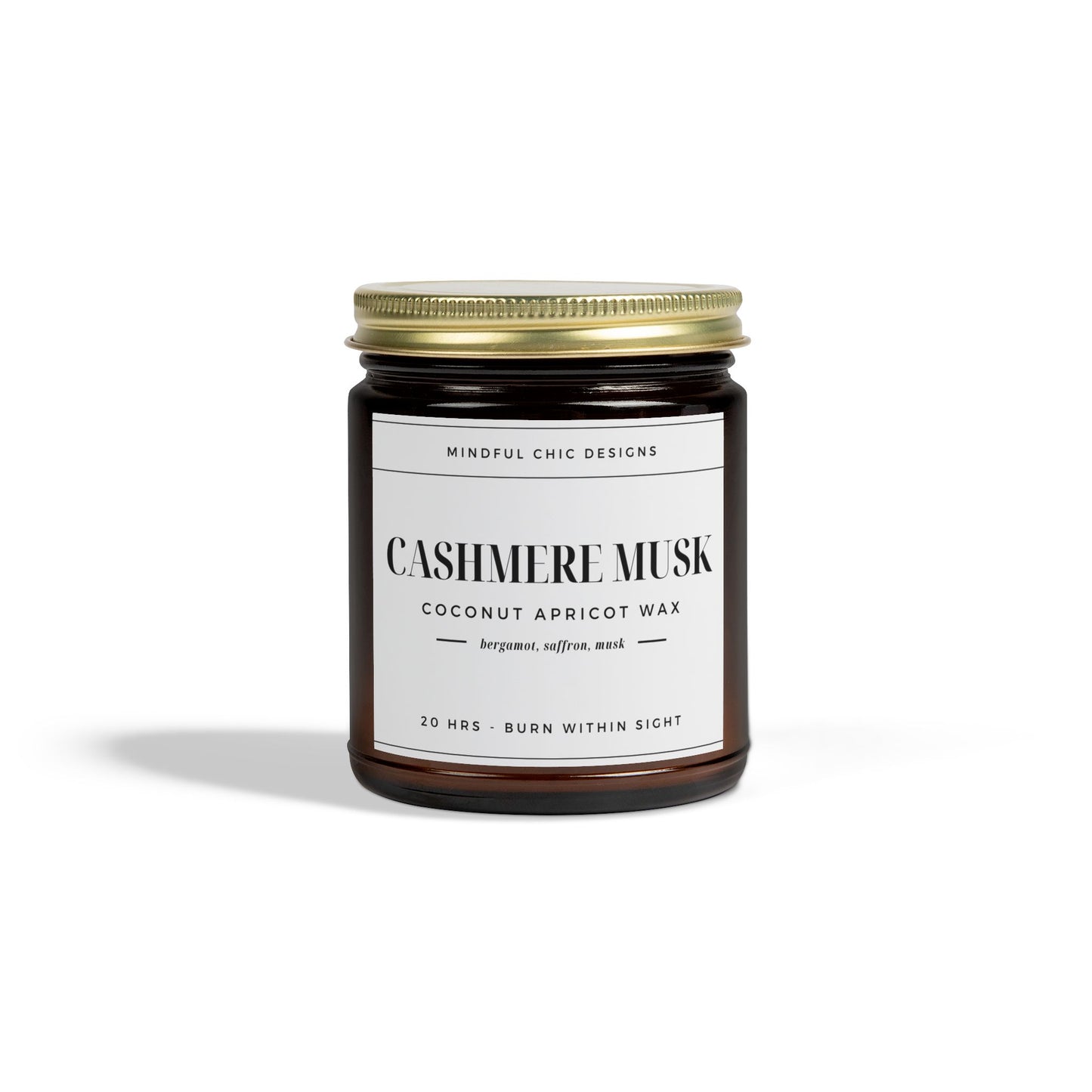 Scented Candle, Cashmere Musk, Amber Jar, 2 sizes - Mindful Chic Designs 