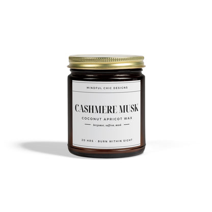 Scented Candle, Cashmere Musk, Amber Jar, 2 sizes - Mindful Chic Designs 
