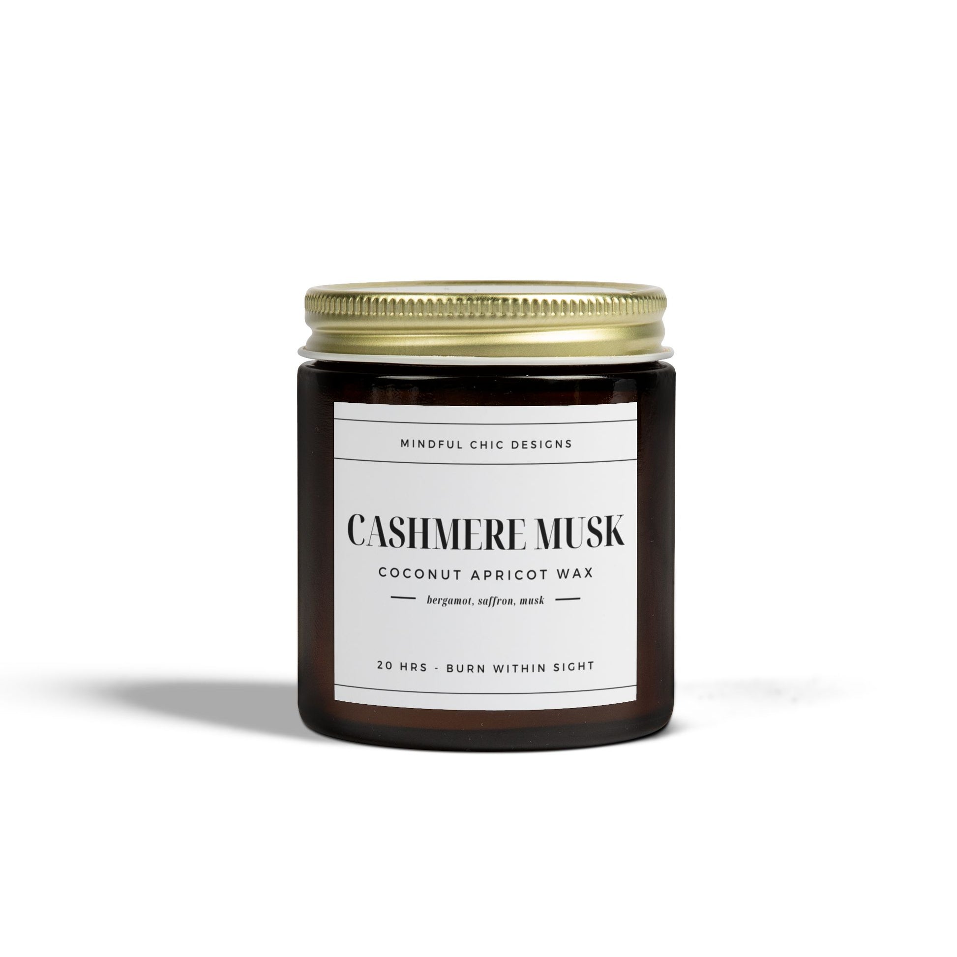 Scented Candle, Cashmere Musk, Amber Jar, 2 sizes - Mindful Chic Designs 