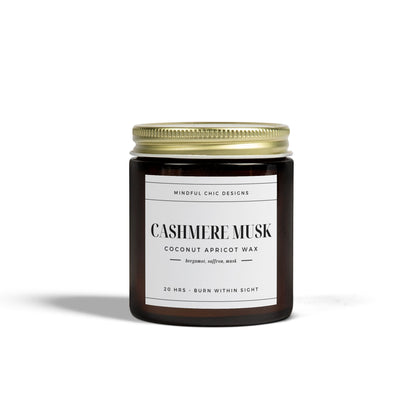 Scented Candle, Cashmere Musk, Amber Jar, 2 sizes - Mindful Chic Designs 