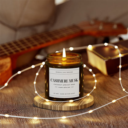 Scented Candle, Cashmere Musk, Amber Jar, 2 sizes - Mindful Chic Designs 