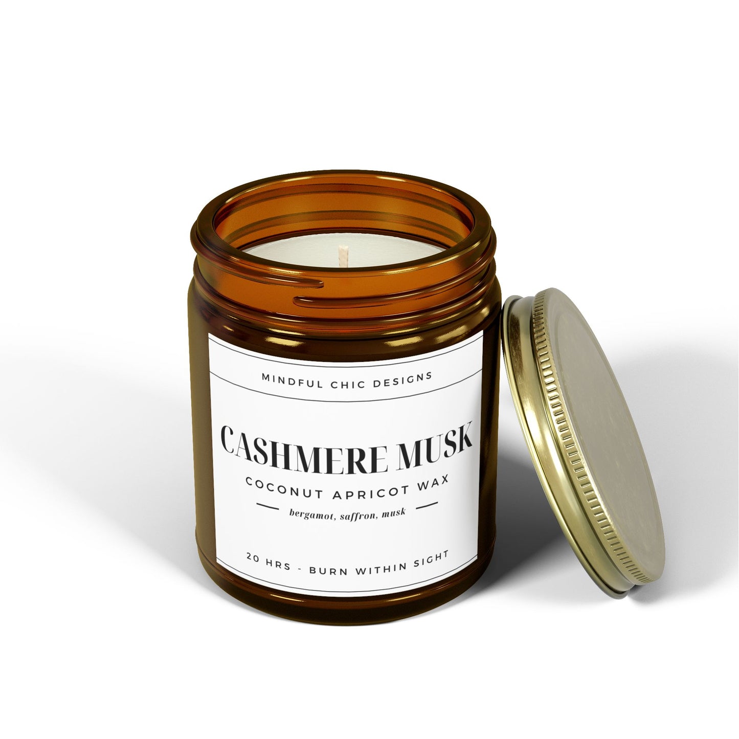 Scented Candle, Cashmere Musk, Amber Jar, 2 sizes - Mindful Chic Designs 