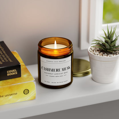 Scented Candle, Cashmere Musk, Amber Jar, 2 sizes - Mindful Chic Designs 