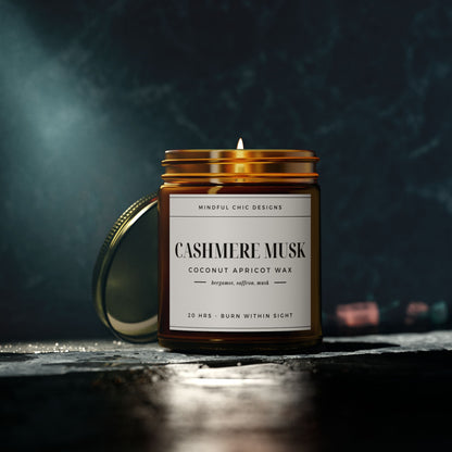 Scented Candle, Cashmere Musk, Amber Jar, 2 sizes - Mindful Chic Designs 