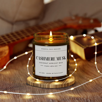 Scented Candle, Cashmere Musk, Amber Jar, 2 sizes - Mindful Chic Designs 
