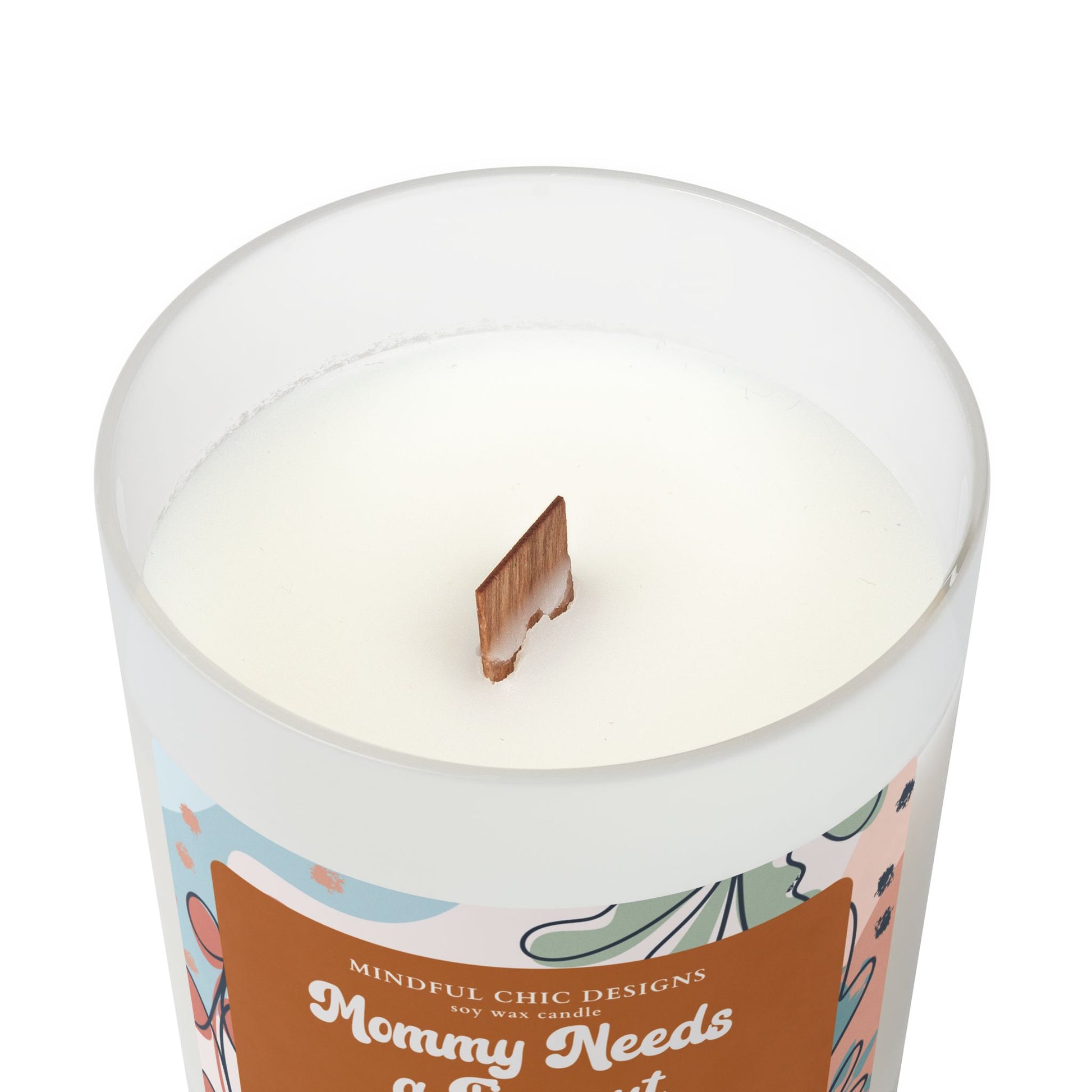 Scented Candle, Mommy Needs a Time Out Candle in Frosted Glass with Wood Wick, Eco-friendly Mom Gift - Mindful Chic Designs 