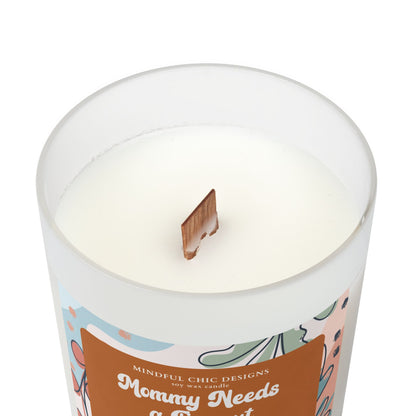 Scented Candle, Mommy Needs a Time Out Candle in Frosted Glass with Wood Wick, Eco-friendly Mom Gift - Mindful Chic Designs 
