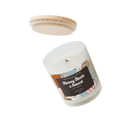 Scented Candle, Mommy Needs a Time Out Candle in Frosted Glass with Wood Wick, Eco-friendly Mom Gift - Mindful Chic Designs 