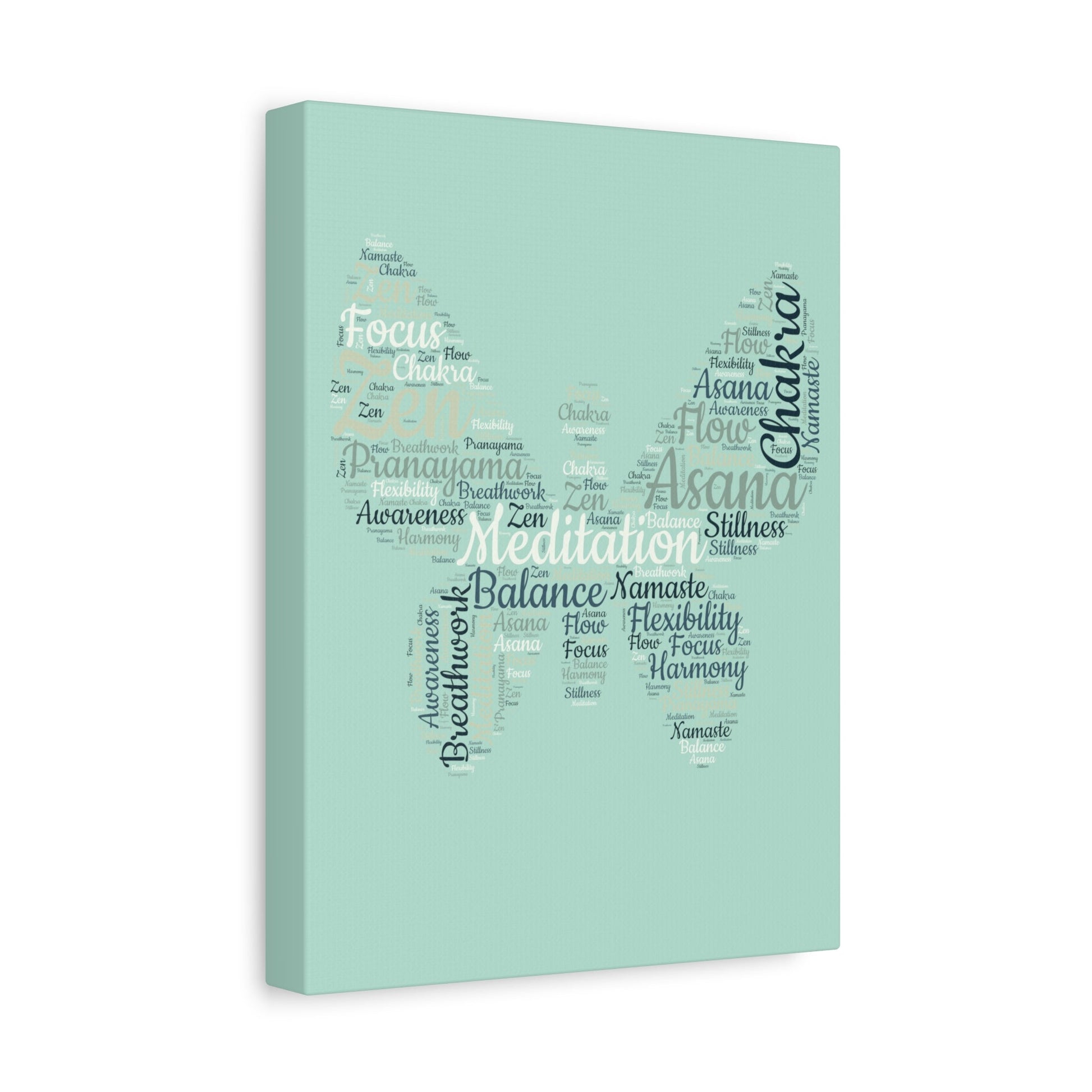 Sage Green Butterfly Yoga Canvas Print Butterfly Meditation Words Home Decor for Home Office Inspirational Wall Art for Calm Positive Energy Wall Art Decor Matte Canvas - Mindful Chic Designs 