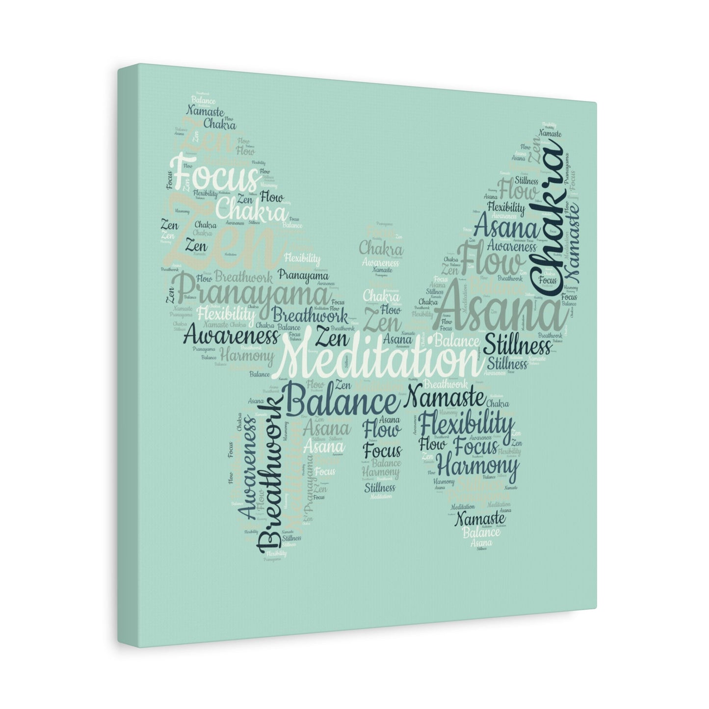 Sage Green Butterfly Yoga Canvas Print Butterfly Meditation Words Home Decor for Home Office Inspirational Wall Art for Calm Positive Energy Wall Art Decor Matte Canvas - Mindful Chic Designs 