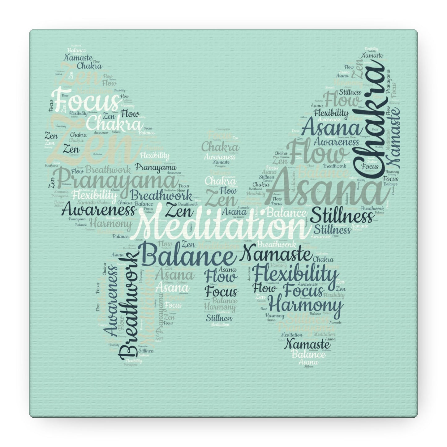 Sage Green Butterfly Yoga Canvas Print Butterfly Meditation Words Home Decor for Home Office Inspirational Wall Art for Calm Positive Energy Wall Art Decor Matte Canvas - Mindful Chic Designs 