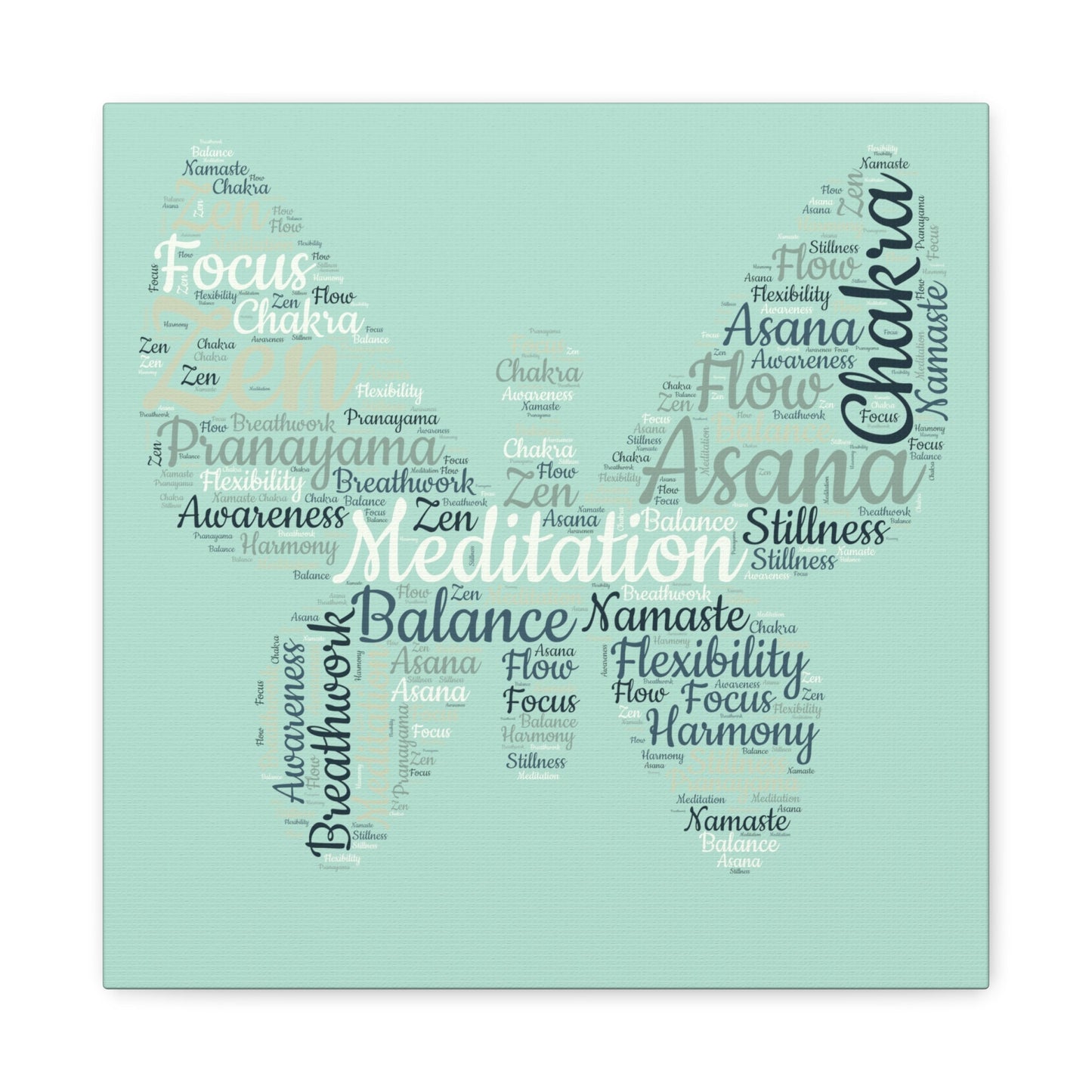 Sage Green Butterfly Yoga Canvas Print Butterfly Meditation Words Home Decor for Home Office Inspirational Wall Art for Calm Positive Energy Wall Art Decor Matte Canvas - Mindful Chic Designs 