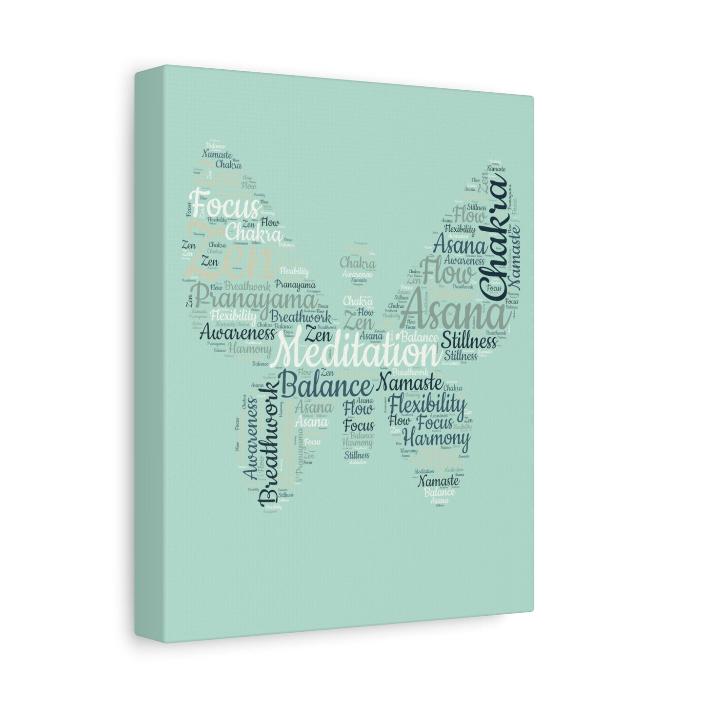 Sage Green Butterfly Yoga Canvas Print Butterfly Meditation Words Home Decor for Home Office Inspirational Wall Art for Calm Positive Energy Wall Art Decor Matte Canvas - Mindful Chic Designs 