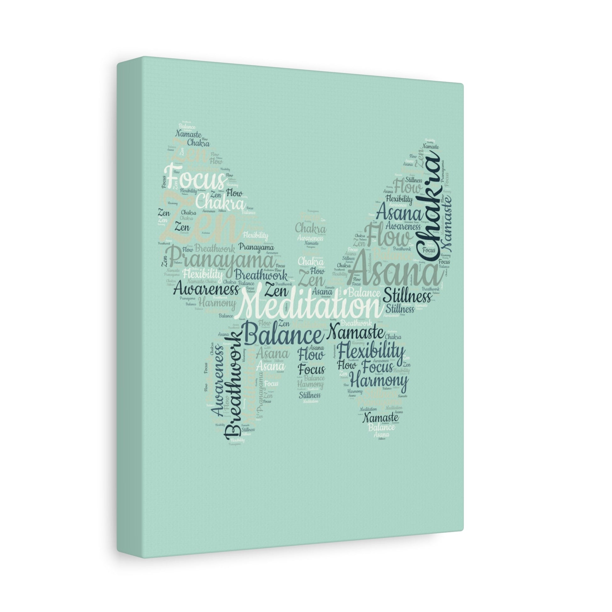 Sage Green Butterfly Yoga Canvas Print Butterfly Meditation Words Home Decor for Home Office Inspirational Wall Art for Calm Positive Energy Wall Art Decor Matte Canvas - Mindful Chic Designs 