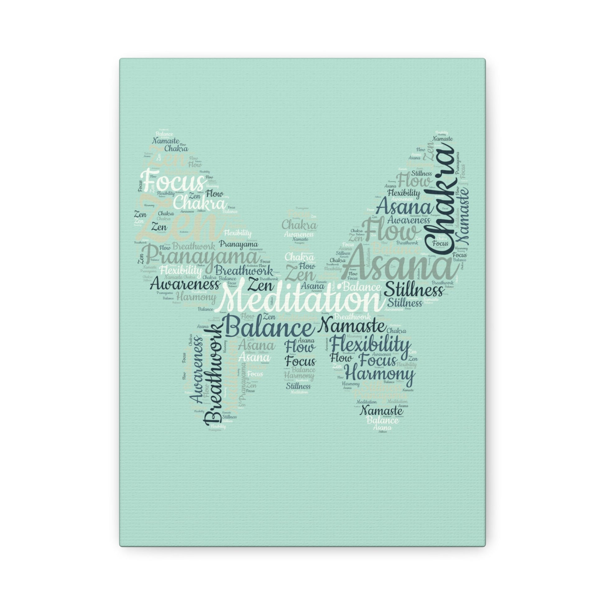 Sage Green Butterfly Yoga Canvas Print Butterfly Meditation Words Home Decor for Home Office Inspirational Wall Art for Calm Positive Energy Wall Art Decor Matte Canvas - Mindful Chic Designs 