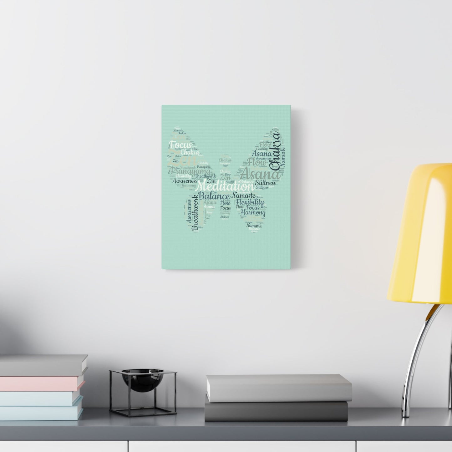 Sage Green Butterfly Yoga Canvas Print Butterfly Meditation Words Home Decor for Home Office Inspirational Wall Art for Calm Positive Energy Wall Art Decor Matte Canvas - Mindful Chic Designs 