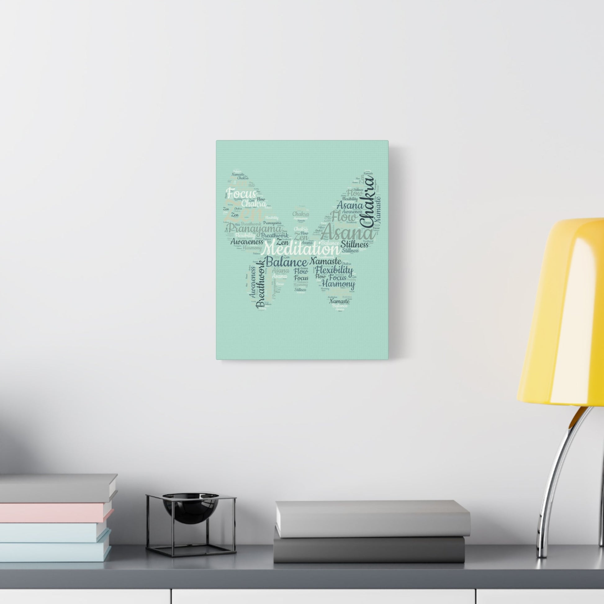 Sage Green Butterfly Yoga Canvas Print Butterfly Meditation Words Home Decor for Home Office Inspirational Wall Art for Calm Positive Energy Wall Art Decor Matte Canvas - Mindful Chic Designs 
