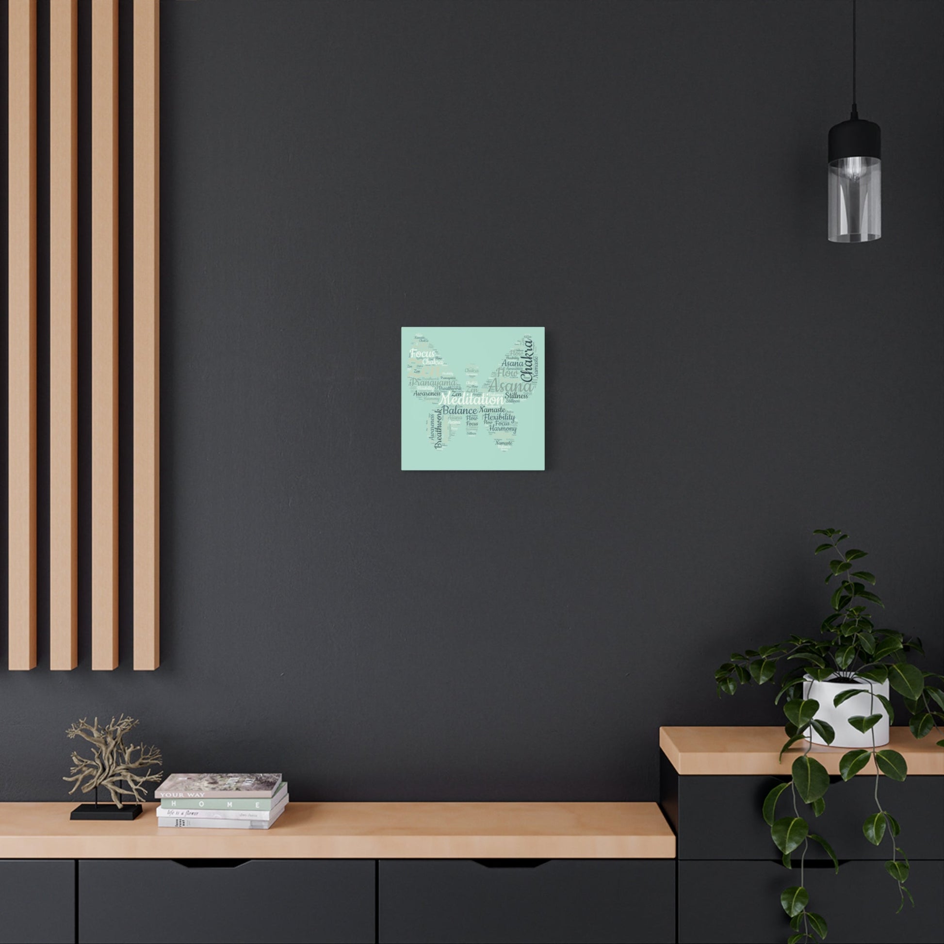 Sage Green Butterfly Yoga Canvas Print Butterfly Meditation Words Home Decor for Home Office Inspirational Wall Art for Calm Positive Energy Wall Art Decor Matte Canvas - Mindful Chic Designs 