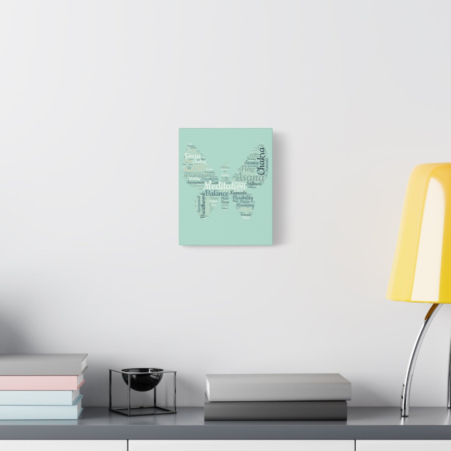 Sage Green Butterfly Yoga Canvas Print Butterfly Meditation Words Home Decor for Home Office Inspirational Wall Art for Calm Positive Energy Wall Art Decor Matte Canvas - Mindful Chic Designs 