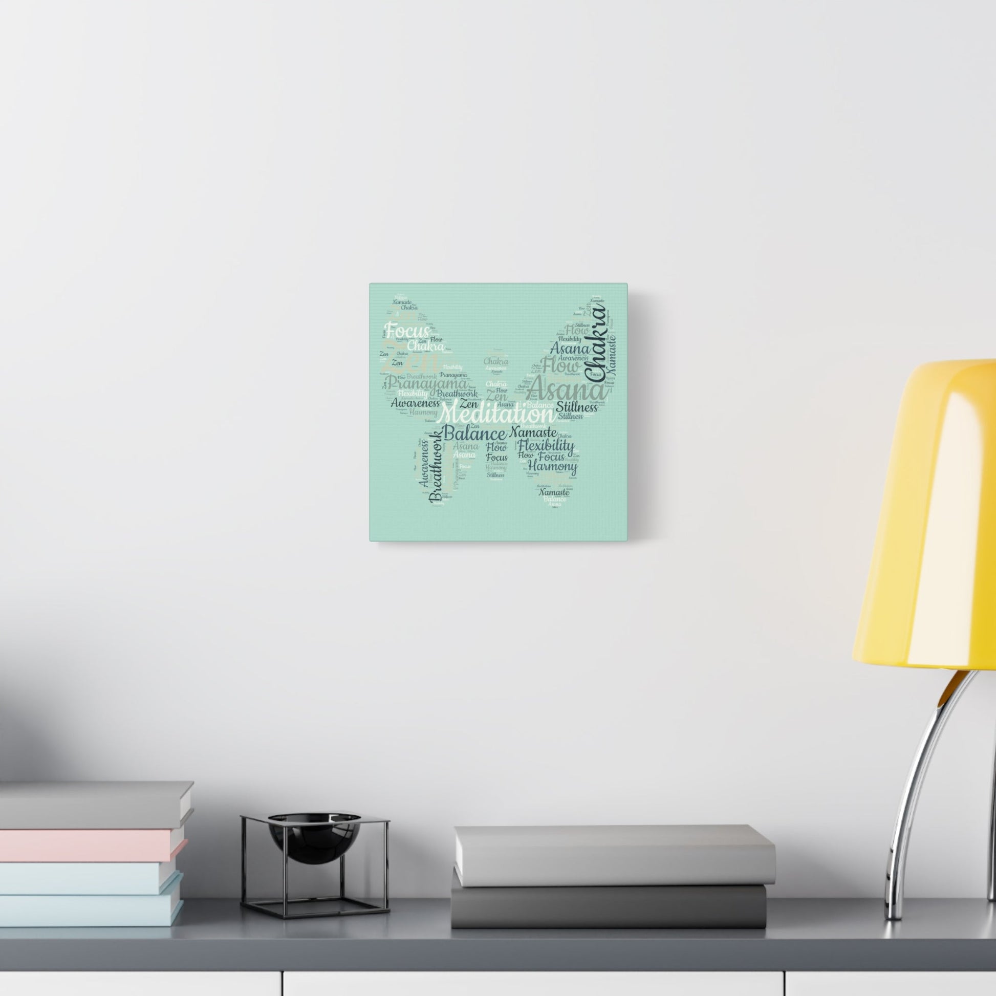 Sage Green Butterfly Yoga Canvas Print Butterfly Meditation Words Home Decor for Home Office Inspirational Wall Art for Calm Positive Energy Wall Art Decor Matte Canvas - Mindful Chic Designs 