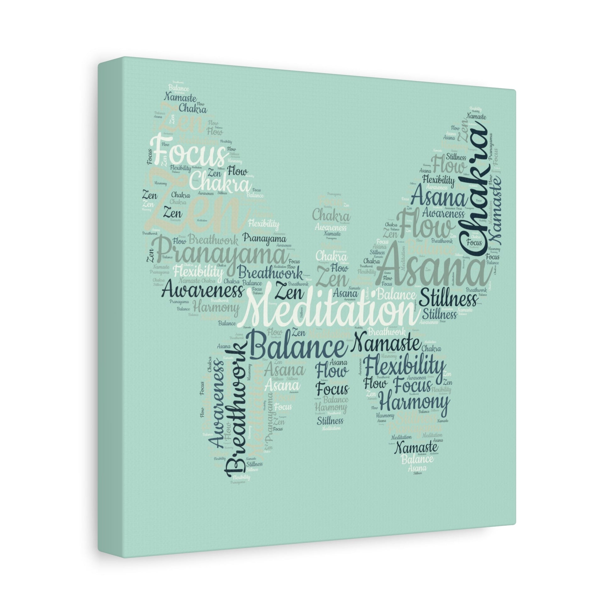 Sage Green Butterfly Yoga Canvas Print Butterfly Meditation Words Home Decor for Home Office Inspirational Wall Art for Calm Positive Energy Wall Art Decor Matte Canvas - Mindful Chic Designs 