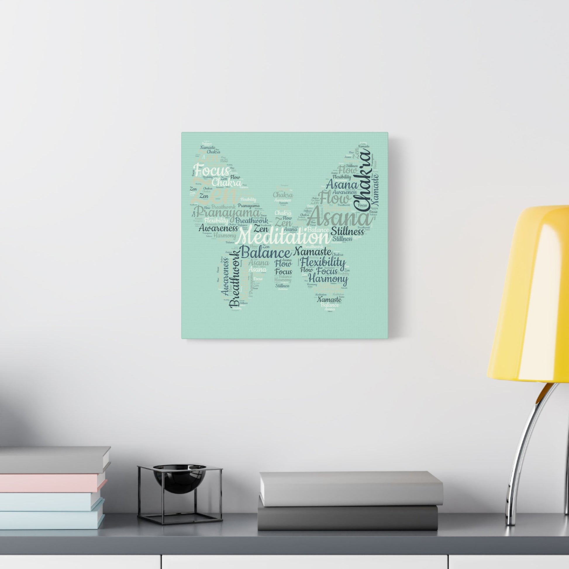 Sage Green Butterfly Yoga Canvas Print Butterfly Meditation Words Home Decor for Home Office Inspirational Wall Art for Calm Positive Energy Wall Art Decor Matte Canvas - Mindful Chic Designs 