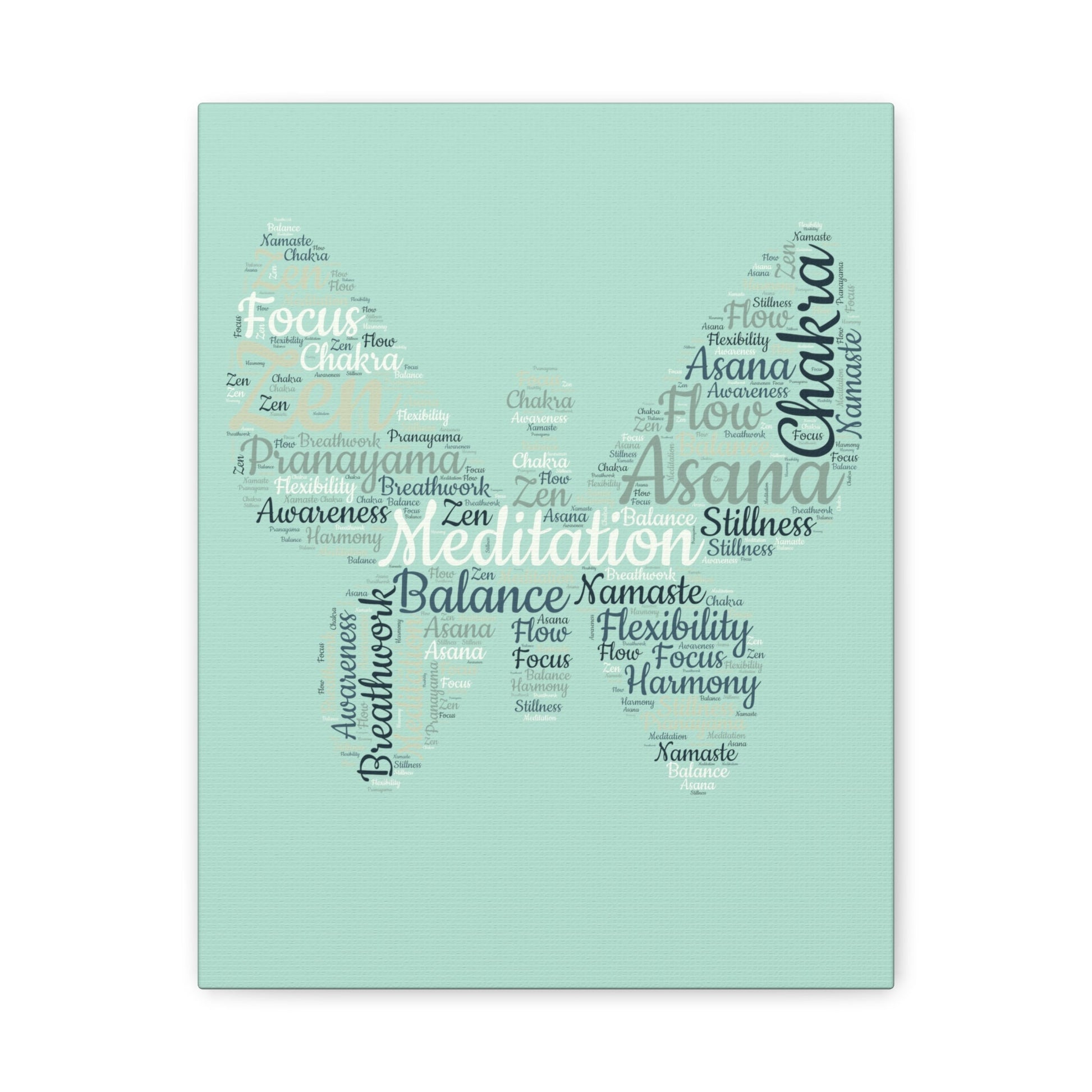 Sage Green Butterfly Yoga Canvas Print Butterfly Meditation Words Home Decor for Home Office Inspirational Wall Art for Calm Positive Energy Wall Art Decor Matte Canvas - Mindful Chic Designs 