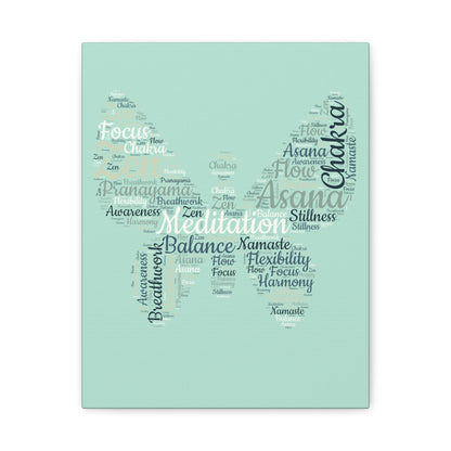 Sage Green Butterfly Yoga Canvas Print Butterfly Meditation Words Home Decor for Home Office Inspirational Wall Art for Calm Positive Energy Wall Art Decor Matte Canvas - Mindful Chic Designs 