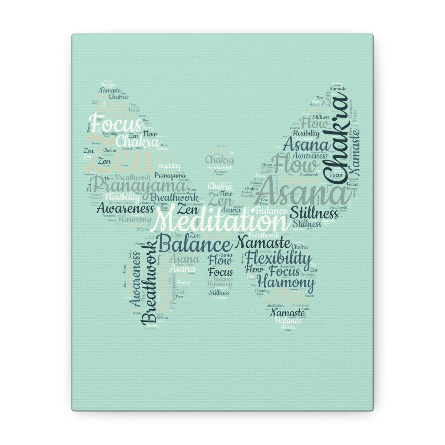 Sage Green Butterfly Yoga Canvas Print Butterfly Meditation Words Home Decor for Home Office Inspirational Wall Art for Calm Positive Energy Wall Art Decor Matte Canvas - Mindful Chic Designs 