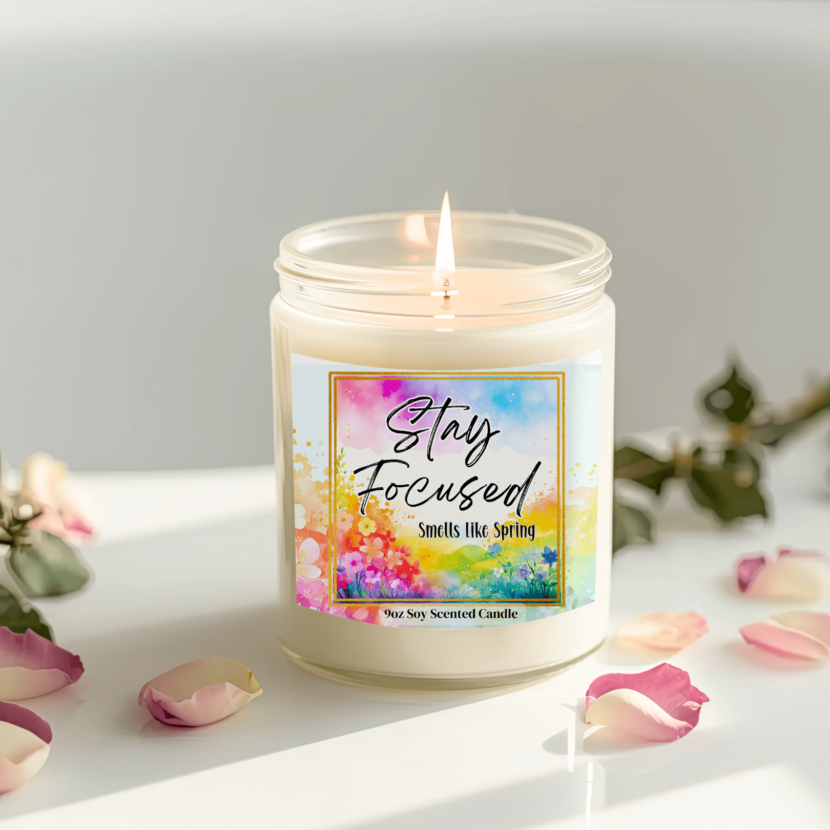 Stay Focused Natural Soy Wax Scented Soy Candle with Cotton Wick for Focus in 9oz Glass Jar - Mindful Chic Designs