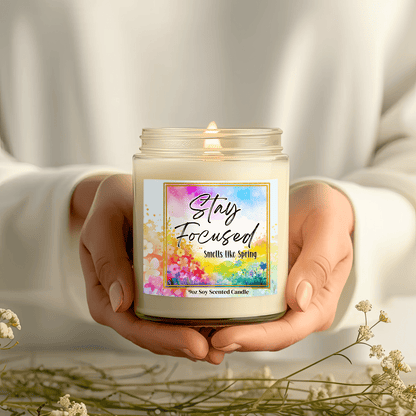 Stay Focused Natural Soy Wax Scented Soy Candle with Cotton Wick for Focus in 9oz Glass Jar - Mindful Chic Designs