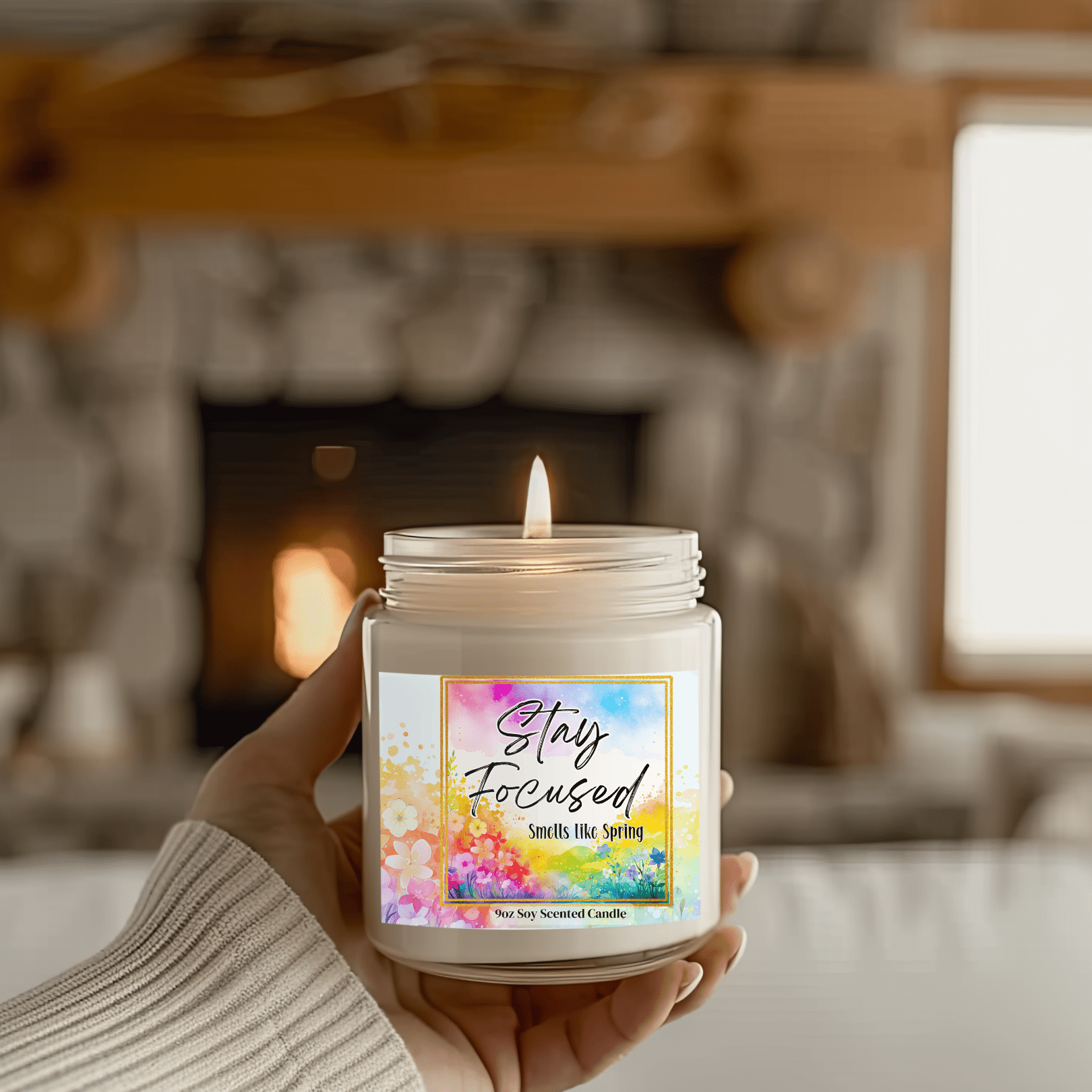 Stay Focused Natural Soy Wax Scented Soy Candle with Cotton Wick for Focus in 9oz Glass Jar - Mindful Chic Designs