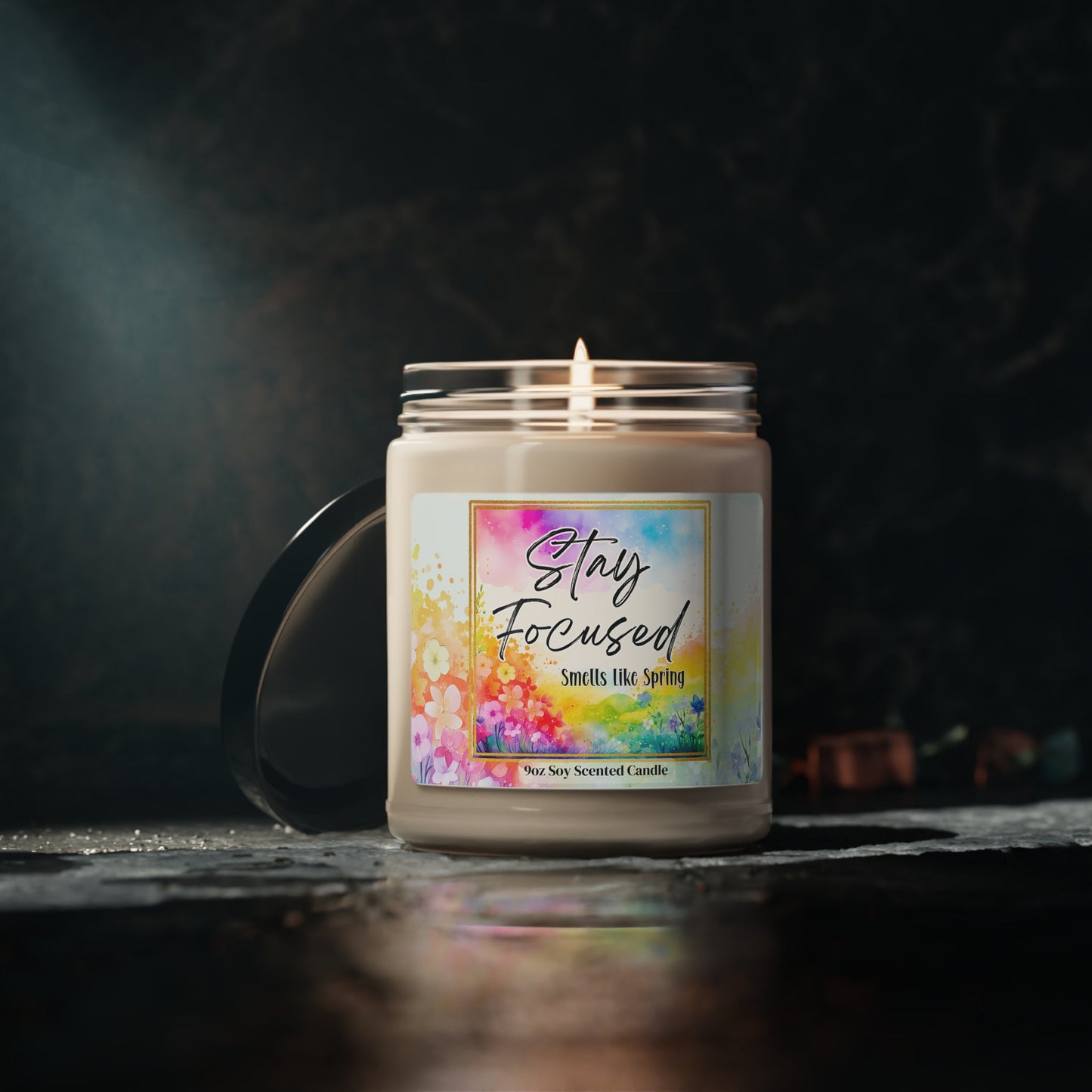 Stay Focused Natural Soy Wax Scented Soy Candle with Cotton Wick for Focus in 9oz Glass Jar - Mindful Chic Designs