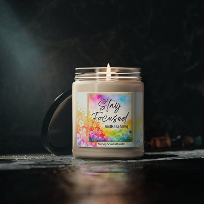 Stay Focused Natural Soy Wax Scented Soy Candle with Cotton Wick for Focus in 9oz Glass Jar - Mindful Chic Designs