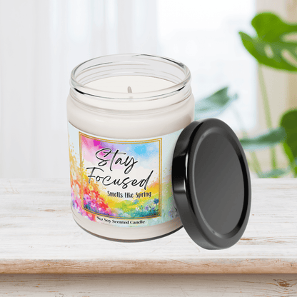 Stay Focused Natural Soy Wax Scented Soy Candle with Cotton Wick for Focus in 9oz Glass Jar - Mindful Chic Designs