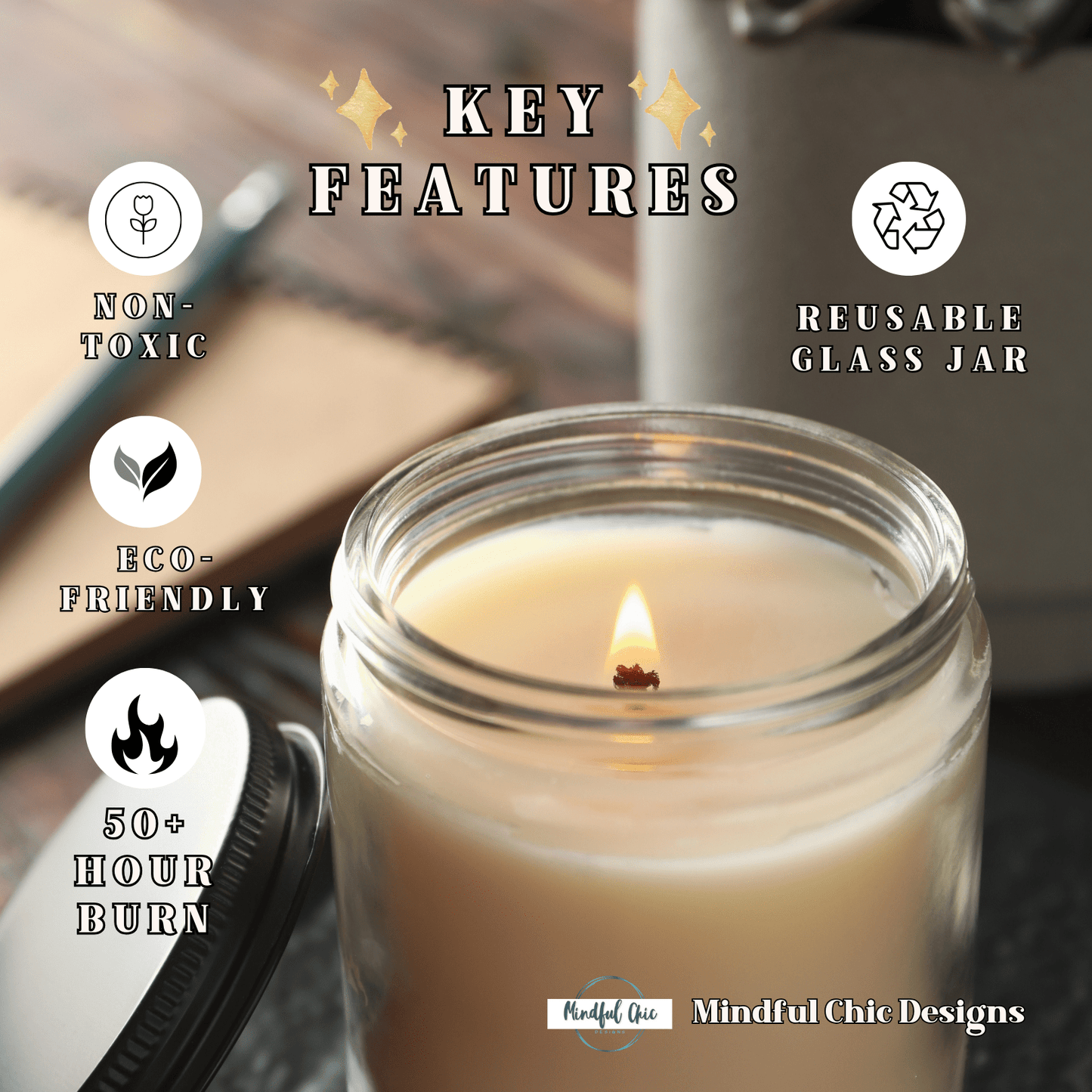 Stay Focused Natural Soy Wax Scented Soy Candle with Cotton Wick for Focus in 9oz Glass Jar - Mindful Chic Designs